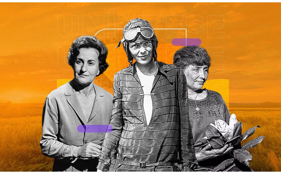 Três mulheres na foto: Sofia Ionescu, Helen Keller e Amelia Earhart.